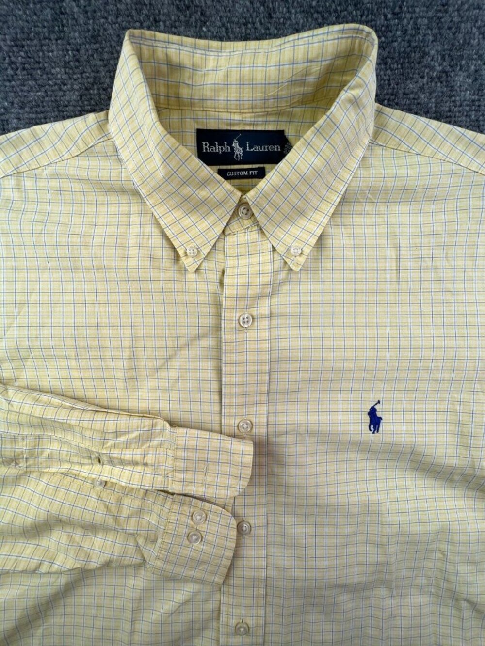 Ralph Lauren Button Up Shirt Long Sleeve Men Custom Fit 16.5 34/35 Check Yellow